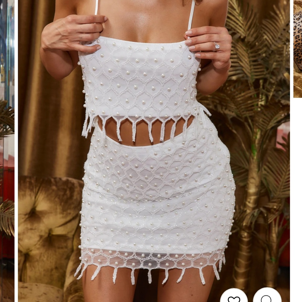 Aria Pearl Embelished Crop Top AND Mini Skirt (12th tribe)